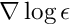 $ \nabla \log \epsilon $